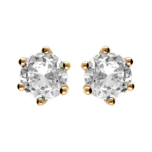Boucles d'oreille en vermeil solitaire oxyde blanc rond 6mm 6 griffes