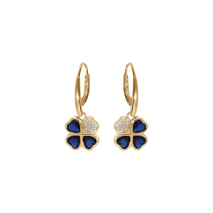 Boucles d\'oreille en vermeil trèfle et coeur 10mm oxydes bleus, fermoir dormeuse - Vue 1