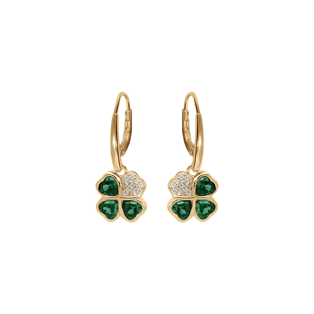 Boucles d\'oreille en  vermeil tr�fle et coeur 10mm oxydes verts, fermoir dormeuse - Vue 1