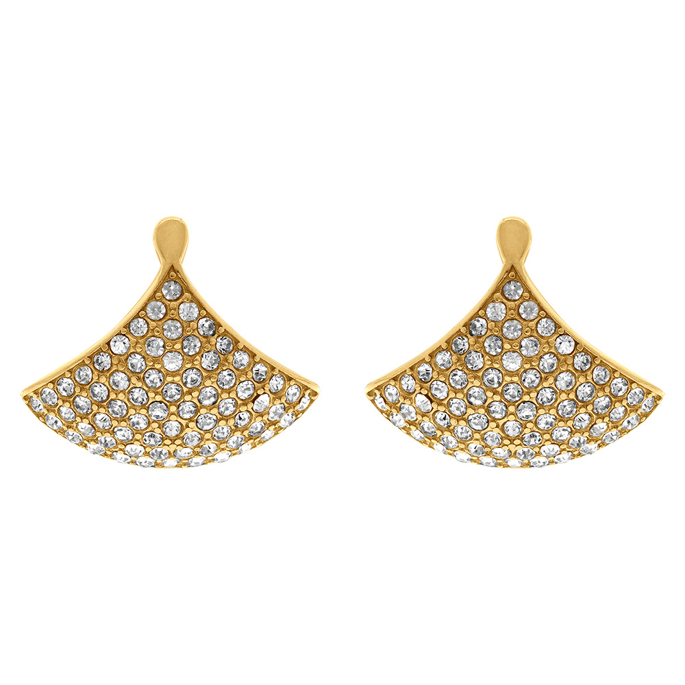 Boucles d\'oreille �ventail en acier dor� orn�es d\'oxydes blancs - Vue 1