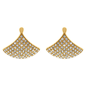 Boucles d'oreille �ventail en acier dor� orn�es d'oxydes blancs
