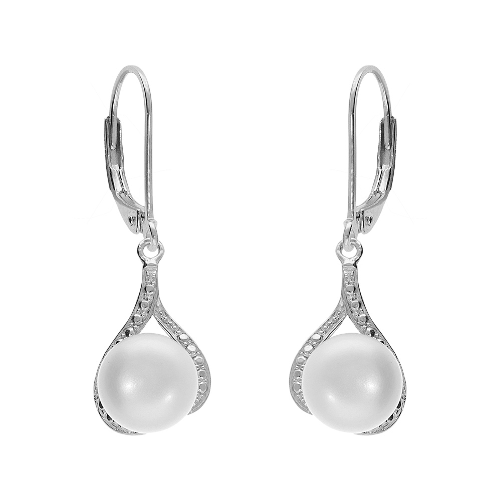 Boucles d\'oreille forme goutte argent platin� perle de culture d\'eau douce avec oxydes blancs sertis, fermoir dormeuse - Vue 1