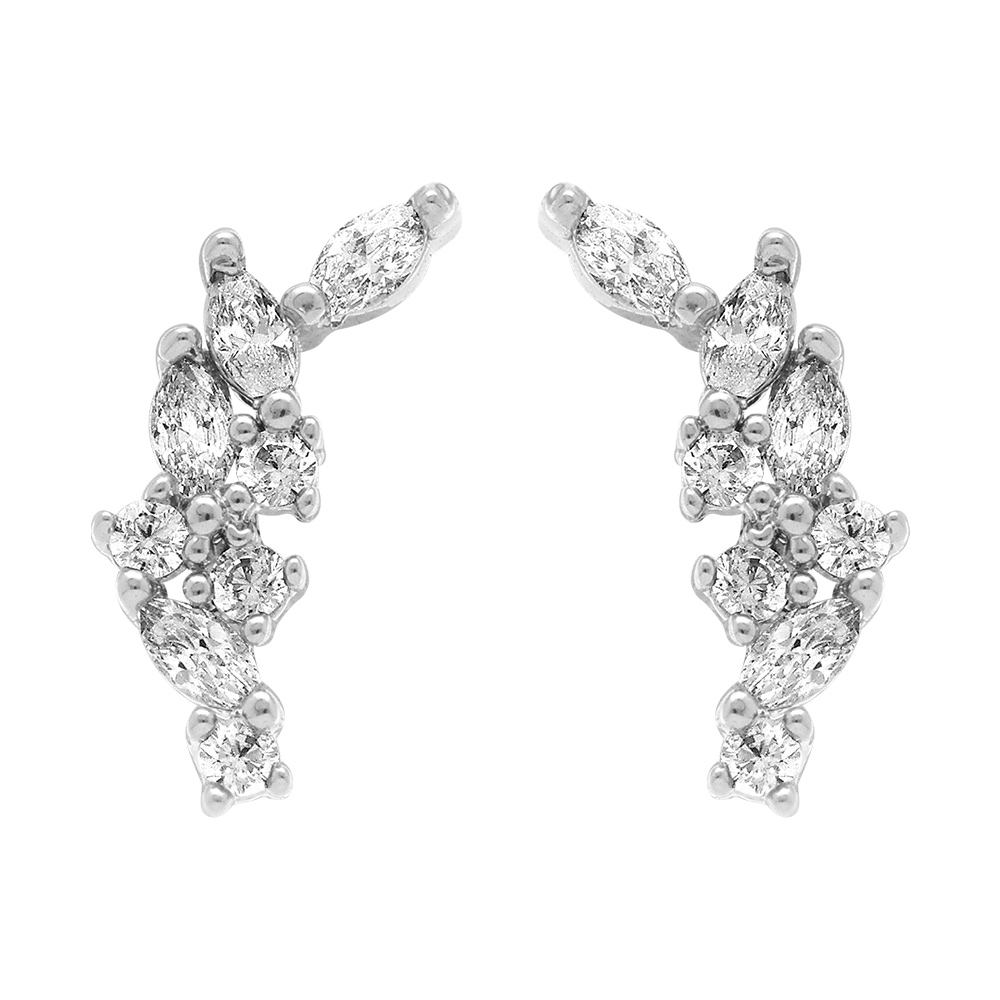 Boucles d\'oreille grimpantes tige en argent rhodi� avec oxydes blancs - Vue 1