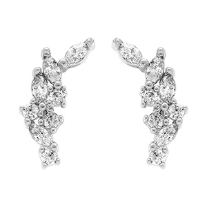 Boucles d'oreille grimpantes tige en argent rhodi� avec oxydes blancs