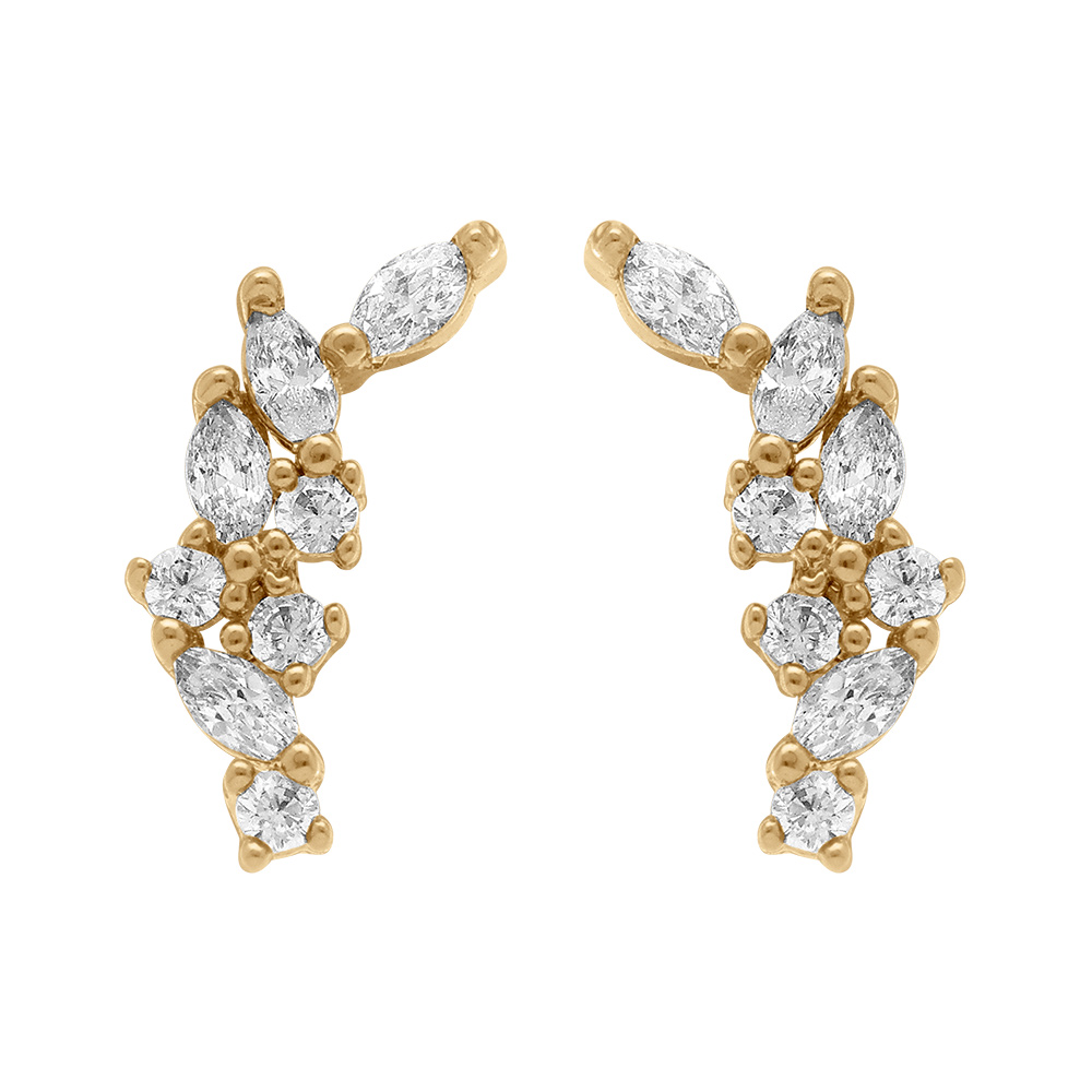 Boucles d\'oreille grimpantes tige en plaqu� or avec oxydes blancs - Vue 1