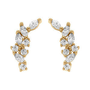 Boucles d'oreille grimpantes tige en plaqu� or avec oxydes blancs