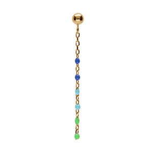 Boucles d\'oreille à l\'unité tige en argent et dorure jaune olive résine multicolore dégradé bleu vert - Vue 1