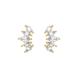 Boucles d\'oreille navette en acier dor avec oxydes blancs sertis - Vue 1