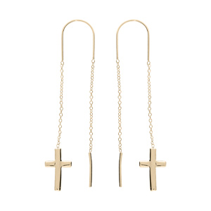 Boucles d\'oreille passante en plaqu or chanette avec croix - Vue 1