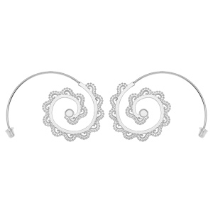 Boucles d\'oreille passantes en argent rhodié ethnique avec motif spirale dentelé - Vue 1