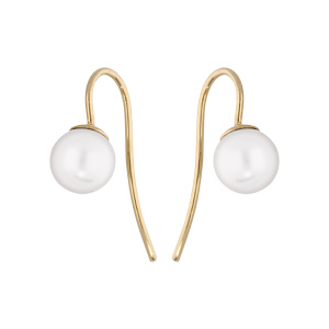 Boucles d\'oreille passantes en plaqu or avec perle blanche irise 8mm - Vue 1