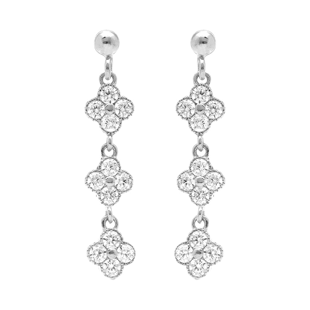 Boucles d\'oreille pendante tige argent rhodi� multi fleurs orn�es d\'oxydes blancs sertis - Vue 1