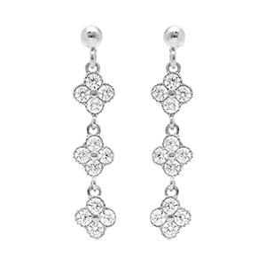 Boucles d'oreille pendante tige argent rhodi� multi fleurs orn�es d'oxydes blancs sertis