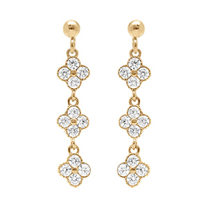 Boucles d'oreille pendante tige en argent dor� avec fleurs pav�es d'oxydes blancs sertis