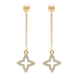 Boucles d'oreille pendante tige en argent dor� avec tr�fle d'oxydes blancs sertis