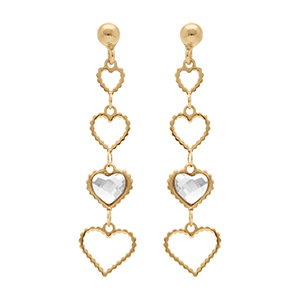 Boucles d'oreille pendante tige en argent dor� coeurs ajour�s et oxyde blanc