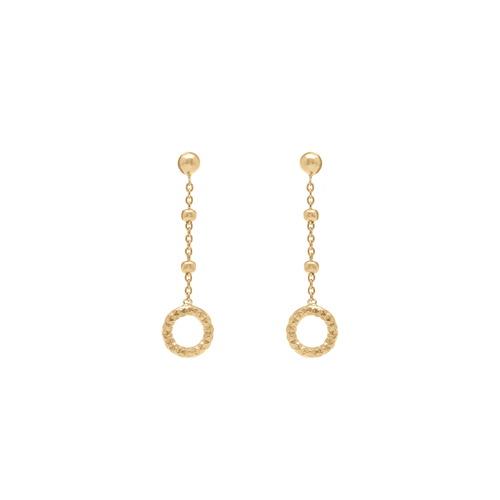 Boucles d\'oreille pendante tige en argent dor� termin�es par un cercle - Vue 1