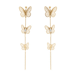 Boucles d'oreille pendante tige en argent dor� tois papillons par� d'oxydes blancs