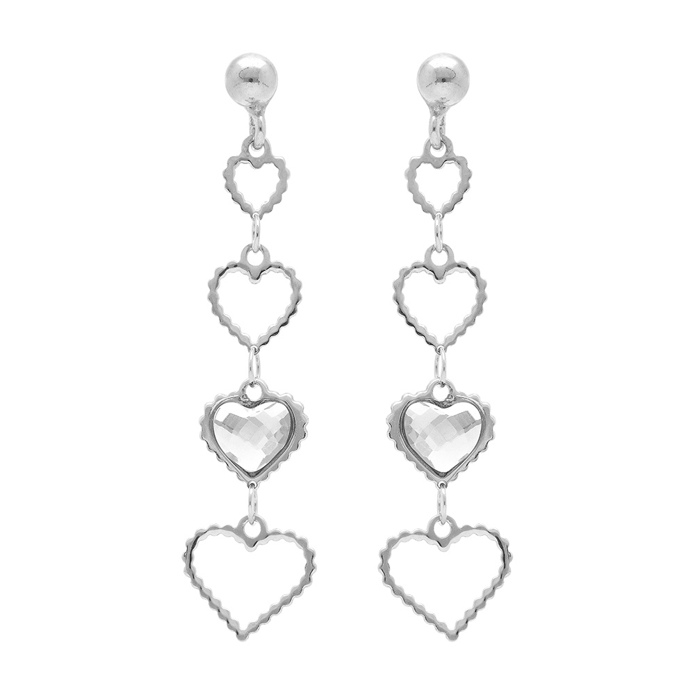 Boucles d\'oreille pendante tige en argent rhodi� coeurs ajour�s et un oxyde blanc - Vue 1