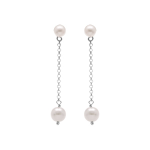 Boucles d\'oreille pendante tige en argent rhodié deux perles blanches imitation - Vue 1