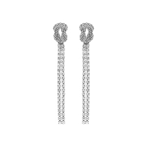 Boucles d\'oreille pendante tige en argent rhodi deux 2 rangs d\'oxydes blancs sertis avec noeud - Vue 1