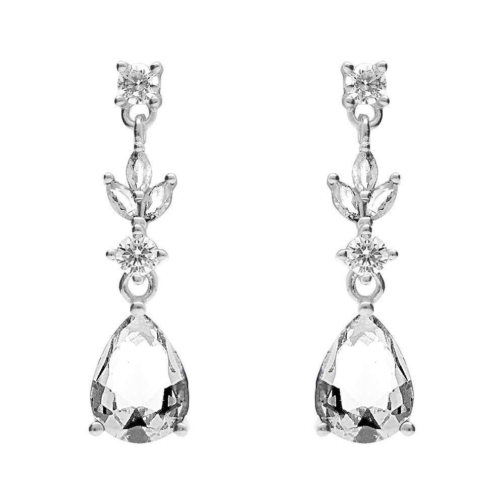 Boucles d\'oreille pendante  tige en argent rhodi� oxydes blancs sertis - Vue 1
