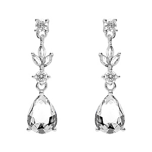 Boucles d'oreille pendante  tige en argent rhodi� oxydes blancs sertis