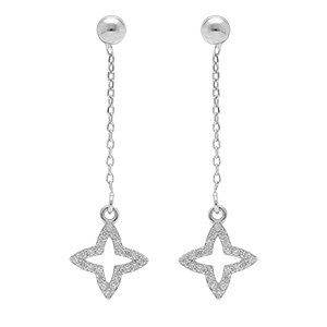 Boucles d'oreille pendante tige en argent tr�fle avec oxydes blancs sertis