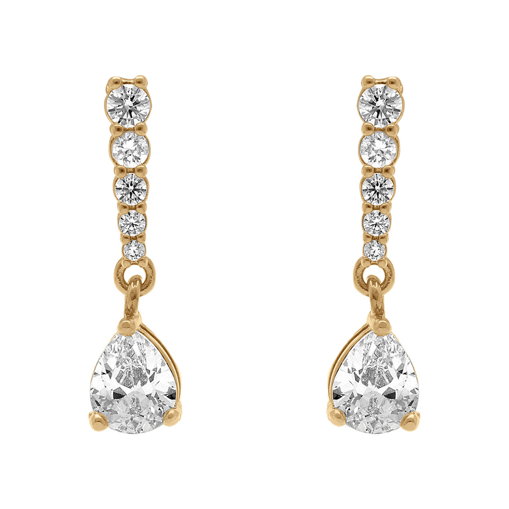 Boucles d\'oreille pendante tige en  plaqu� or ligne d\' oxydes blancs et goutte - Vue 1