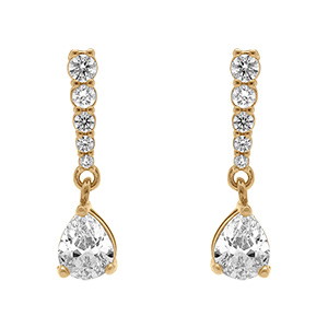 Boucles d'oreille pendante tige en  plaqu� or ligne d' oxydes blancs et goutte