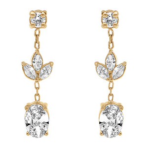 Boucles d'oreille pendante tige en plaqu� or motif feuilles avec  oxydes blancs