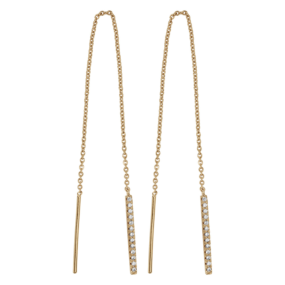 Boucles d\'oreille pendante tige en vermeil  baton cha�nette d\'oxydes blancs sertis - Vue 1