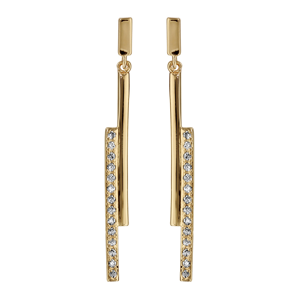 Boucles d\'oreille pendante tige en vermeil  batons et oxydes blancs sertis - Vue 1