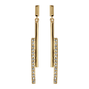 Boucles d'oreille pendante tige en vermeil  batons et oxydes blancs sertis