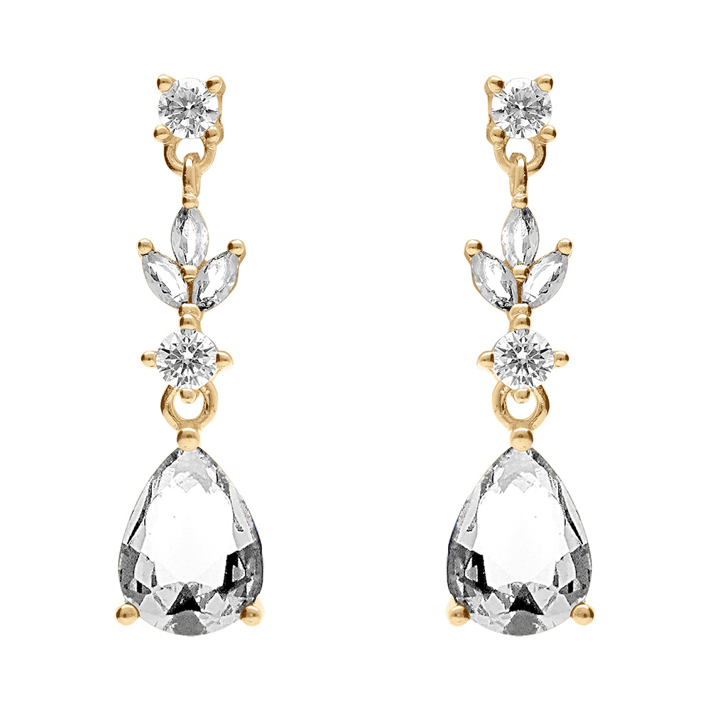 Boucles d\'oreille pendante tige en vermeil ligne pav�e et goutte avec oxydes blancs sertis - Vue 1