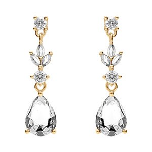 Boucles d'oreille pendante tige en vermeil ligne pav�e et goutte avec oxydes blancs sertis