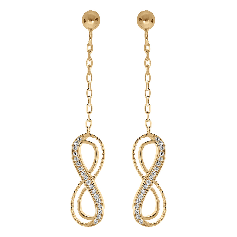 Boucles d\'oreille pendante tige en vermeil motif infini ajour� avec oxydes blancs sertis - Vue 1