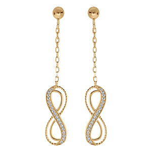 Boucles d'oreille pendante tige en vermeil motif infini ajour� avec oxydes blancs sertis