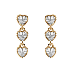 Boucles d'oreille pendante tige en vermeil trois coeurs avec oxydes blancs