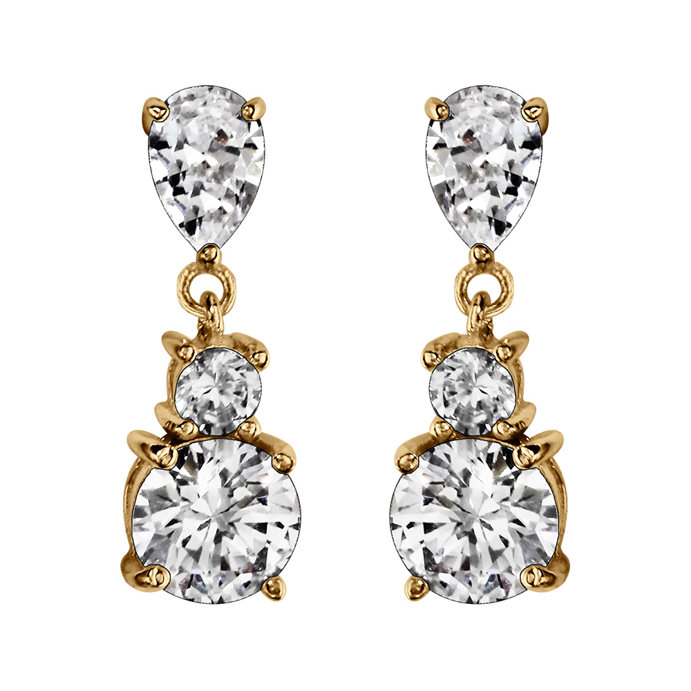 Boucles d\'oreille pendante tige en vermeil trois oxydes blancs sertis - Vue 1