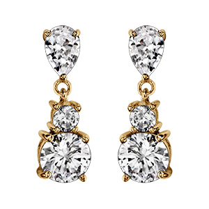 Boucles d'oreille pendante tige en vermeil trois oxydes blancs sertis