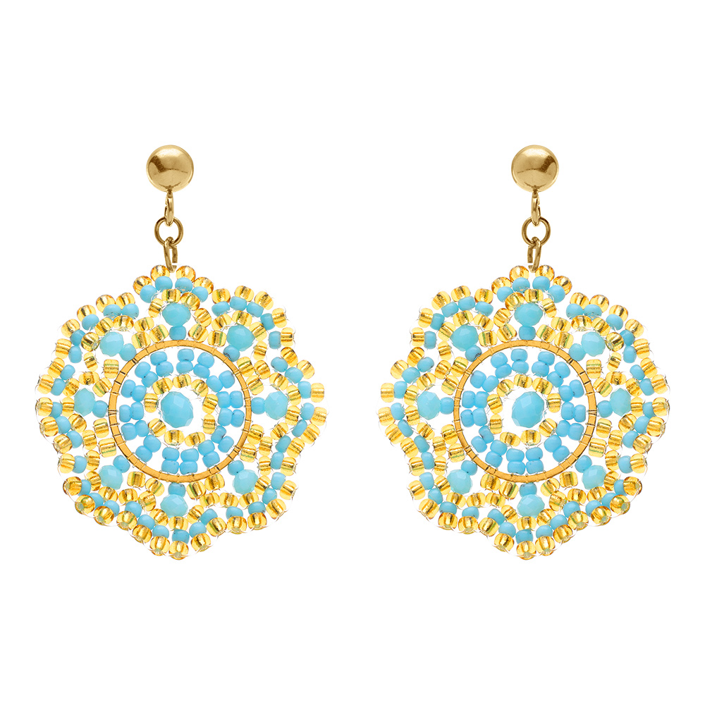 Boucles d\'oreille  pendantes boh�me en acier dor� couleur turquoise et dor� - Vue 1