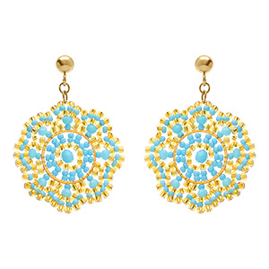 Boucles d'oreille  pendantes boh�me en acier dor� couleur turquoise et dor�