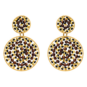 Boucles d'oreille pendantes boh�me en acier dor� deux  cercles couleur chocolat