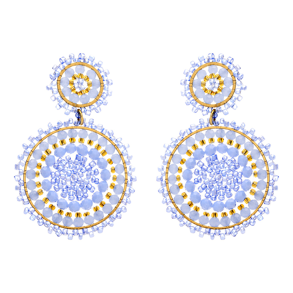 Boucles d\'oreille pendantes boh�me en acier dor� deux cercles couleur turquoise - Vue 1