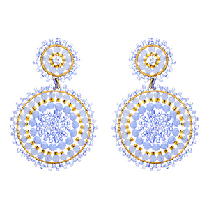 Boucles d'oreille pendantes boh�me en acier dor� deux cercles couleur turquoise