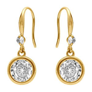 Boucles d'oreille pendantes de forme  ronde  avec  oxyde blanc serti clos en acier dor� - dormeuse