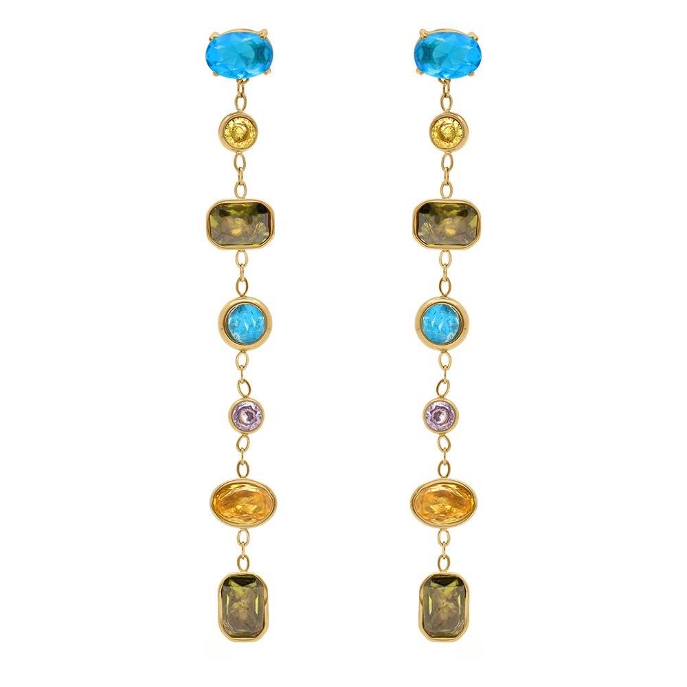 Boucles d\'oreille pendantes en  acier dor� avec oxydes multi couleurs - Vue 1