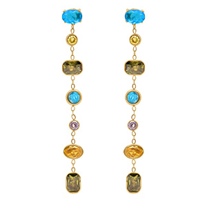 Boucles d'oreille pendantes en  acier dor� avec oxydes multi couleurs