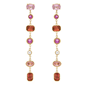 Boucles d'oreille pendantes en  acier dor� avec oxydes ton rose